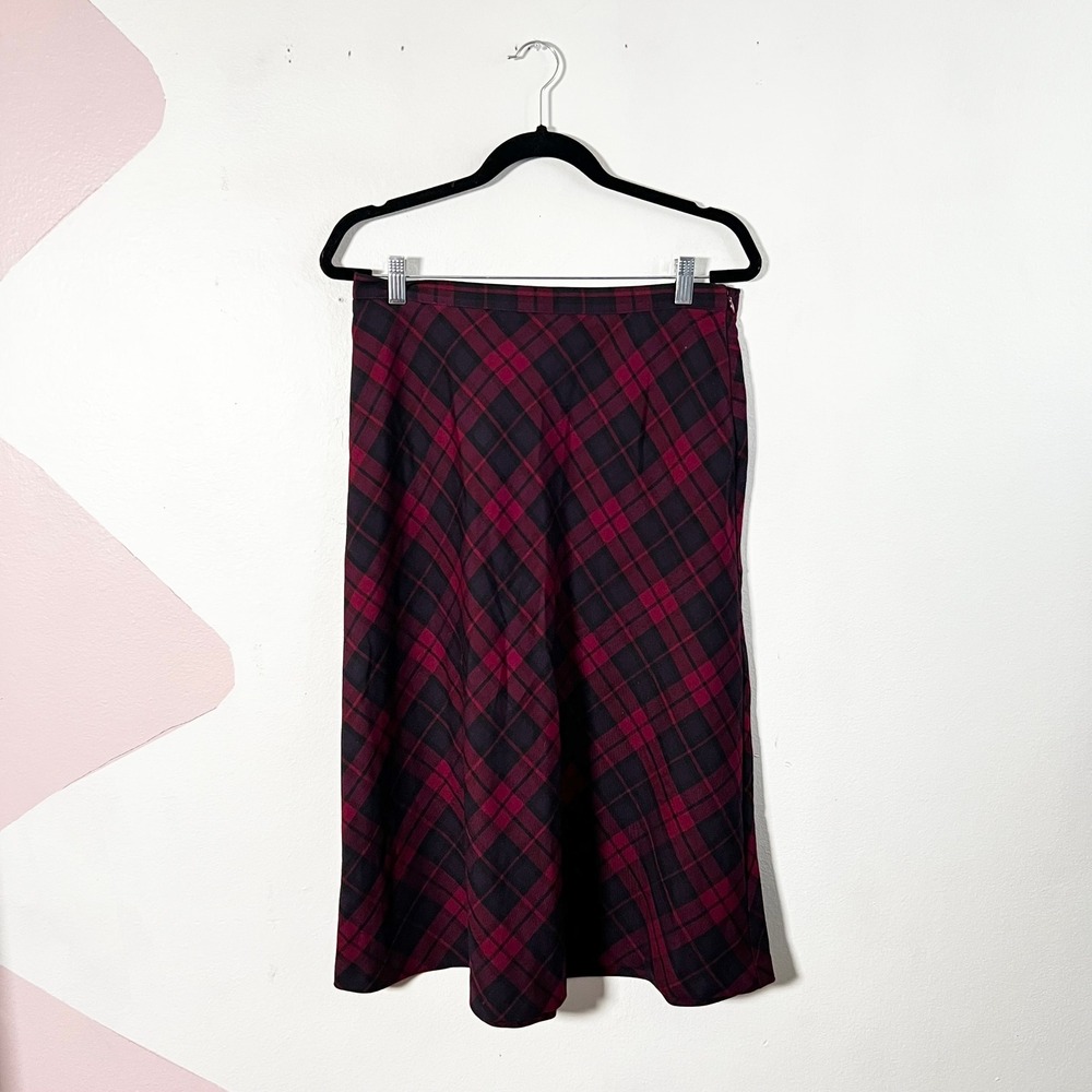 Vintage Plaid Midi Skirt Womens 6 Burgundy Academia 90s Cottage